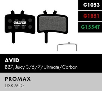 Klocki hamulcowe Galfer AVID BB7, Juicy: 3, 5, 7, Ultimate, Carbon | PROMAX DSK-950